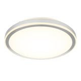 A modern, circular LED ceiling light with a white and silver design, emitting a bright, even glow.