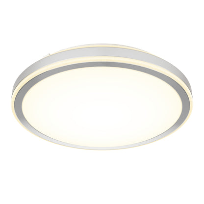 The Artika Altitude 15 in. LED modern flush mount light features a white opaque center, slim metallic outer ring, 5 adjustable color temperatures (CCT), and emits a soft, even glow for contemporary spaces.