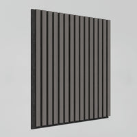 The Artika Sonolok 15.5 ft sound-absorbing wall panel kit features evenly spaced vertical black and gray slats on a light gray background.