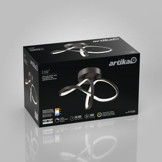 Black Artika Loop modern LED flush mount light box with dimmable infinity-loop design and 3 CCT options.