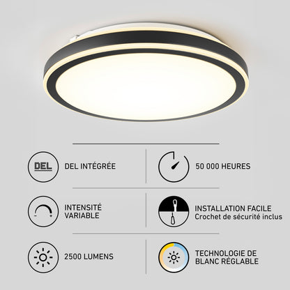 Artika Altitude 15 in. Modern LED flush mount ceiling light with 5 CCT, 50,000-hour life, dimmable, easy install, and 2500 lumens.