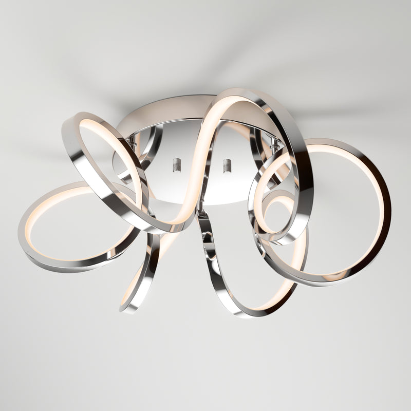Swirl Ribbon 20 in. (50 cm) Modern LED Flush Mount Ceiling Light, Chrome