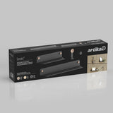A black Artika Sonokit box displaying wall-mounted shelves with wooden pegs. The packaging includes shelf images, installation icons, and product details on a white and black background.