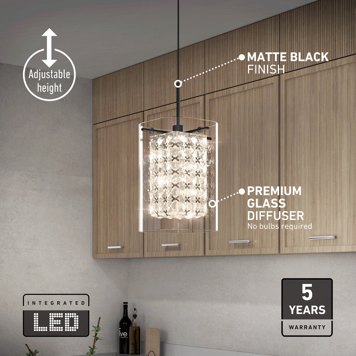 Crystal Cube suspension à 1 Lumière DEL