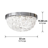 A crystal-patterned dome ceiling light fixture with a chrome rim, measuring 33 cm (12.9 in) wide and 15.88 cm (6.2 in) tall.