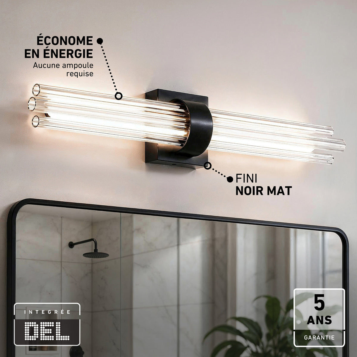 Artika Dorado 27 in. LED Wall Vanity, 5CCT, matte black, dimmable, energy-saving, 5-year warranty—stylish bathroom lighting.