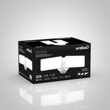 Black and white product box for Artika Sentinel Security LED light, featuring an image of the light fixture on the front and various product details and icons on the sides.