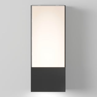 The Artika Dixon indoor-outdoor LED wall light features a tall, rectangular design with a glowing white upper section and solid black lower section, displayed against a plain light gray background.