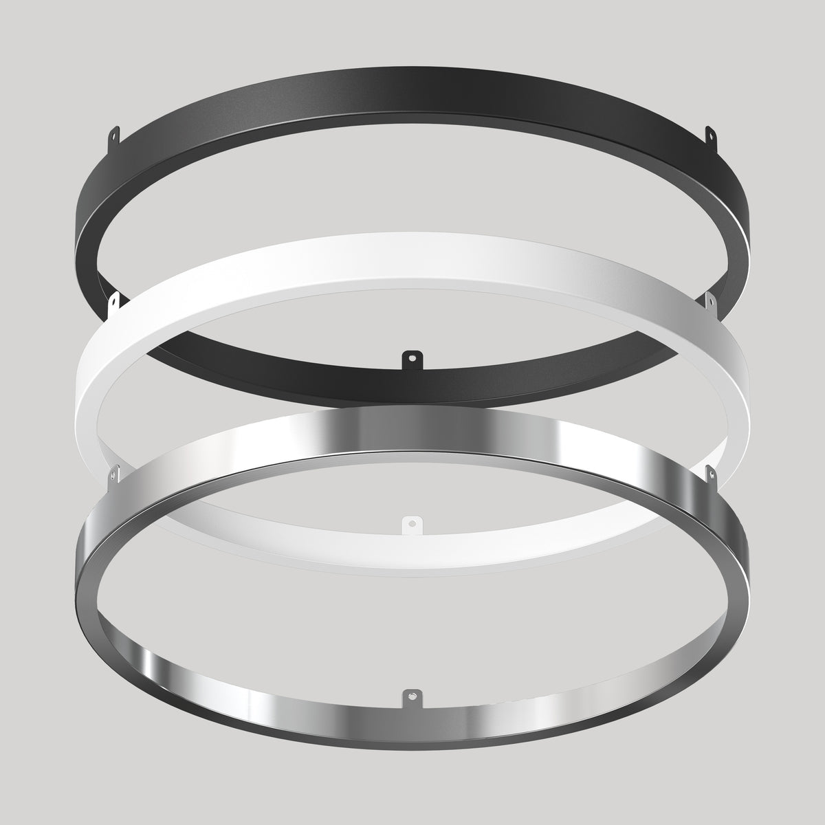 Three Isara 12″ RGBIC LED mounts by Artika with black, white, and silver trims parallel on a light gray background.