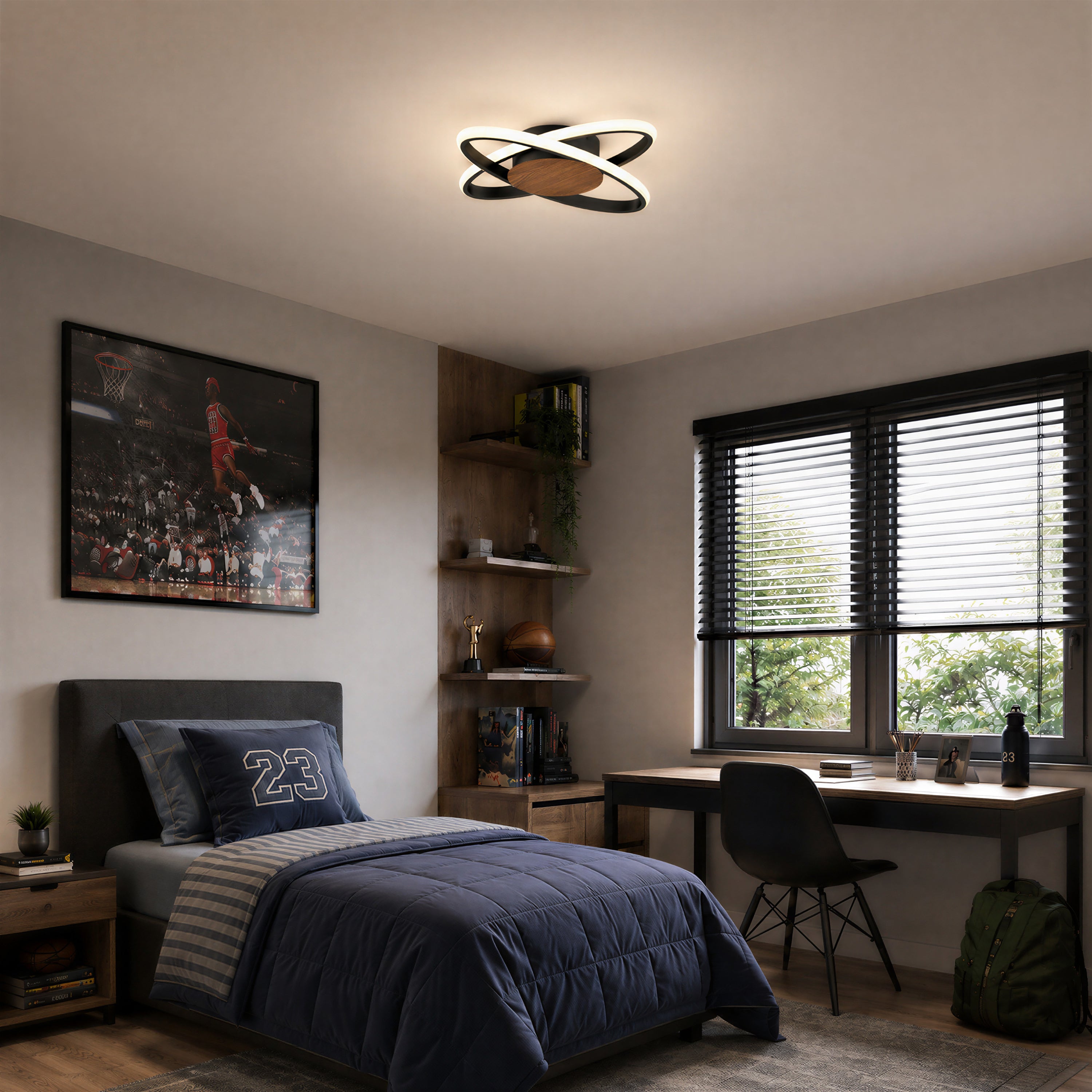 Atomic LED flush mount light in Walnut | Artika Canada