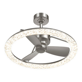 Artika Carat 23" LED modern ceiling fan features three gray blades, a gemstone-cut diffuser, and remote control.