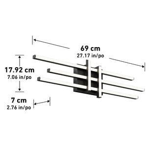 Artika Grid modern LED bathroom vanity light, matte black; 69cm wide, 17.92cm tall, 7cm deep.