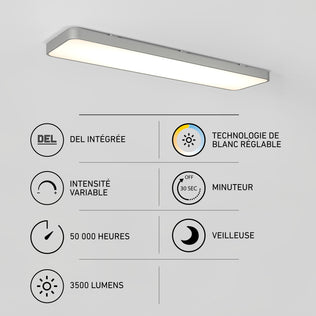 Artika Europa 48 in. x 12 in. Modern Flush Mount Ceiling Light with 3500 lumens, adjustable white, dimmer, timer, night light, and 50k-hour lifespan.