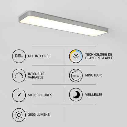 Artika Europa 48 in. x 12 in. Modern Flush Mount Ceiling Light with 3500 lumens, adjustable white, dimmer, timer, night light, and 50k-hour lifespan.
