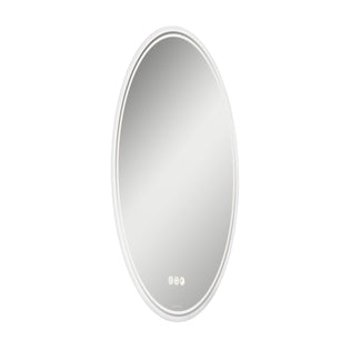 The Artika Corby 22 in. x 28 in. LED mirror features a thin white frame, defogger, and touch controls at the bottom center, displayed against a plain white background.