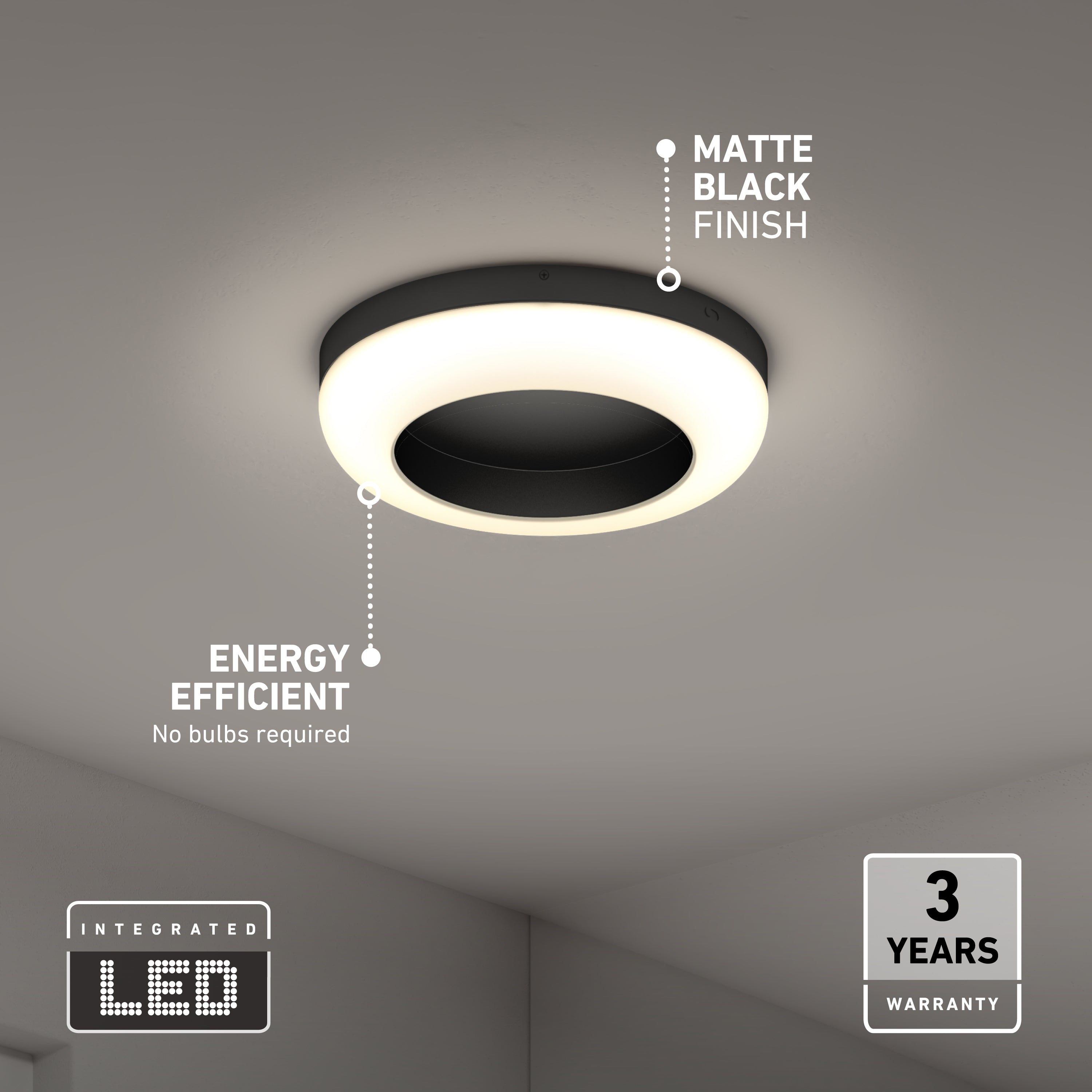 Louka 15 in. LED Flush Mount Light 5 CCT in Matte Black | Artika