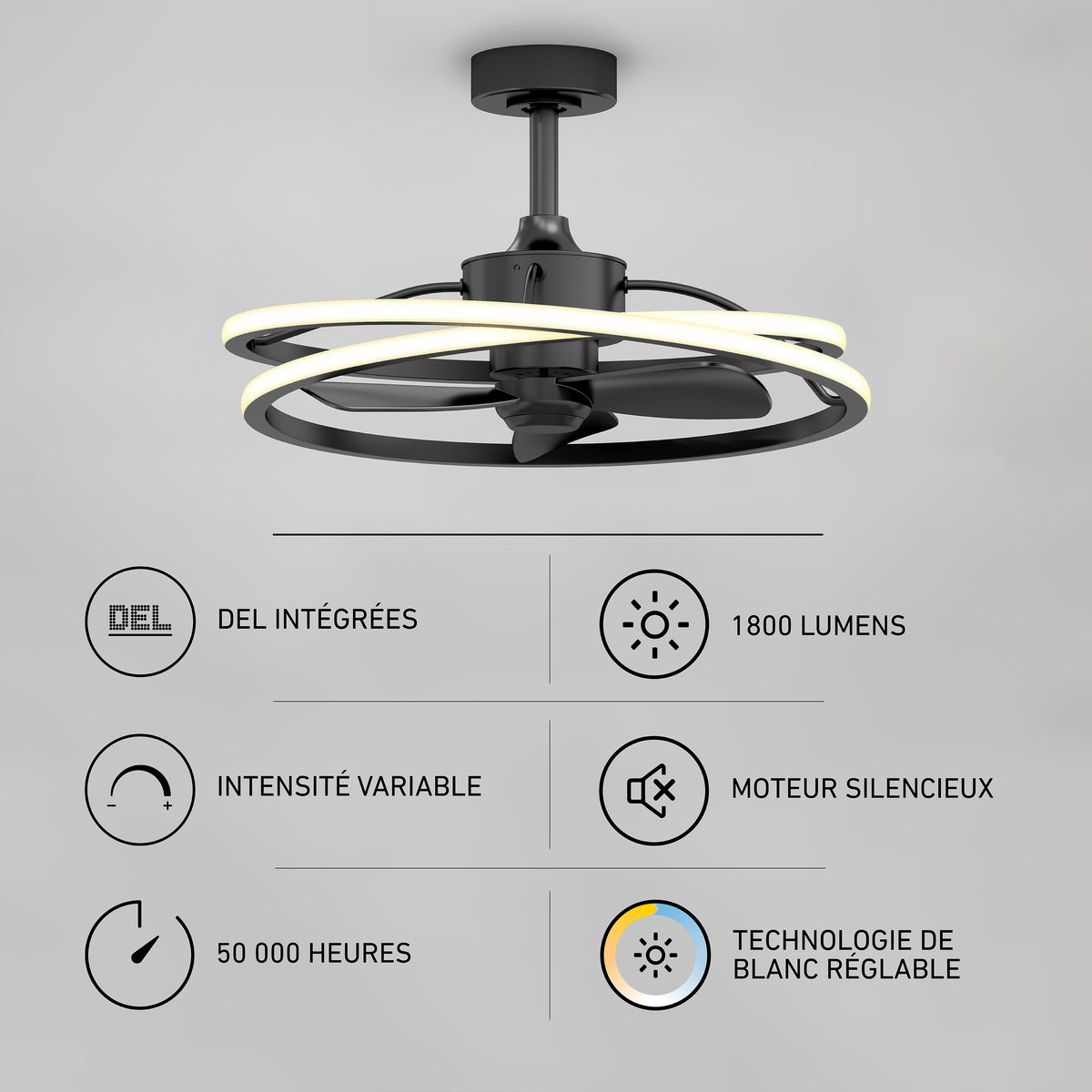 Coda 58 cm (23 po) DEL moderne fandelier ventilateur de plafond avec lumière - télécommande incluse