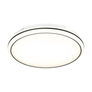 The Artika Emina 13 in. LED flush mount light features a round, white design with two slim black rings, dimmable brightness, and 3 selectable color temperatures—offering modern style and versatility for any room.