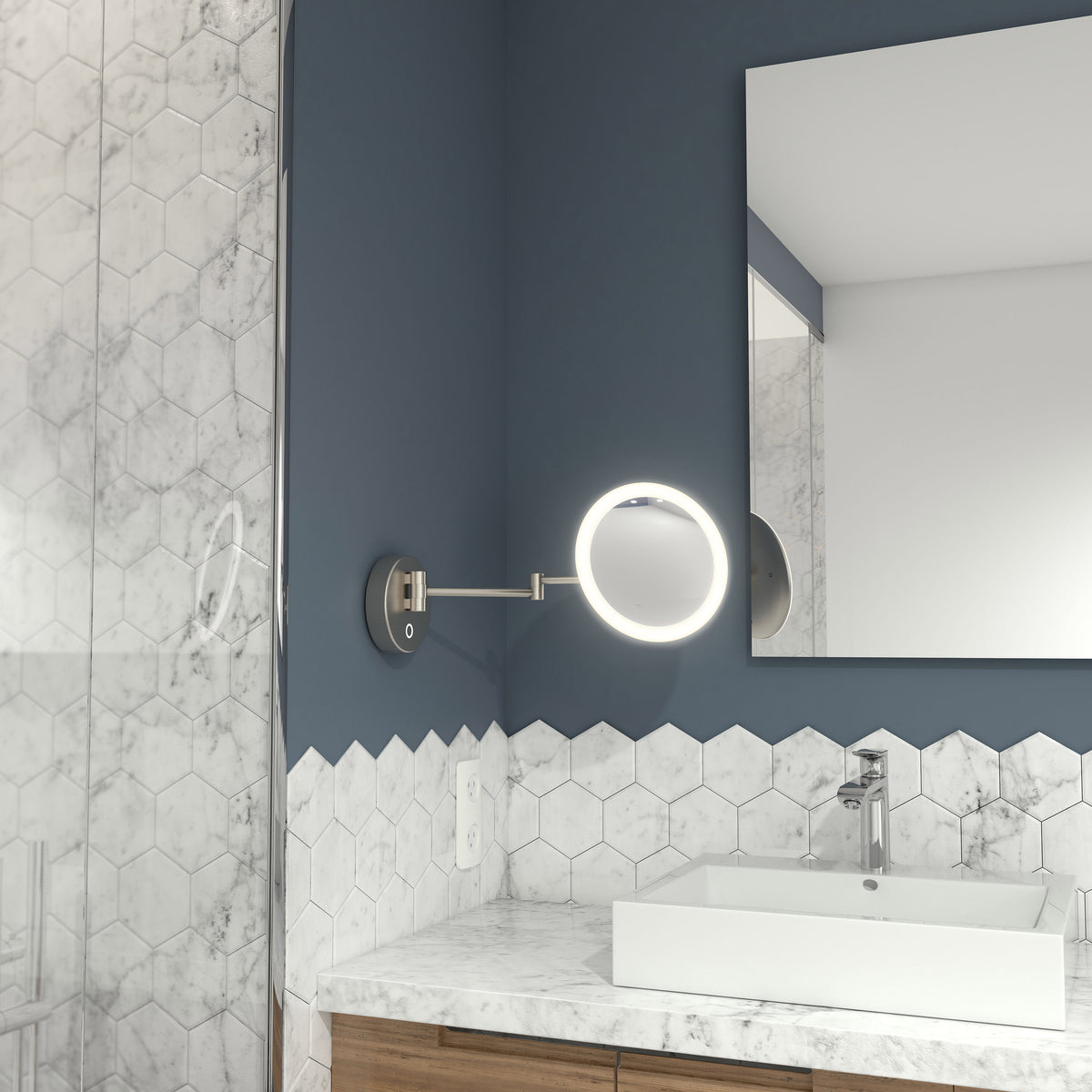 Miroir Maquillage LED Dimmable TUKA 7 Pouces - Grossissement 5X, Écran Tactile, Piles Ou Prise, Rotation 360° (TKD3144-5x)