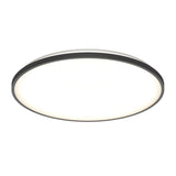 A modern, round LED ceiling light with a thin dark frame and a bright, evenly illuminated white surface, viewed from below against a plain background.