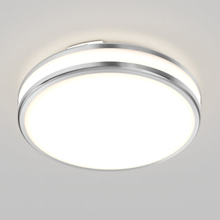 Artika Hemisphere 15 in. LED Flush Mount Ceiling Light, modern design, adjustable 5 CCT, chrome trim; installed on a white ceiling.