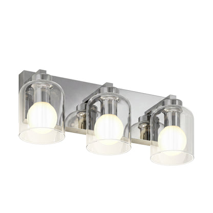 Artika Aryna 20 in. (51 cm) 3-Light LED Wall Vanity 3000K featuring three spherical bulbs in clear glass shades on a rectangular metal base.