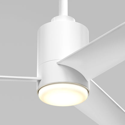 Close-up of the Artika Ellison 52 in. LED modern ceiling fan with three blades and a built-in circular LED light, shown against a plain gray background; includes remote control.