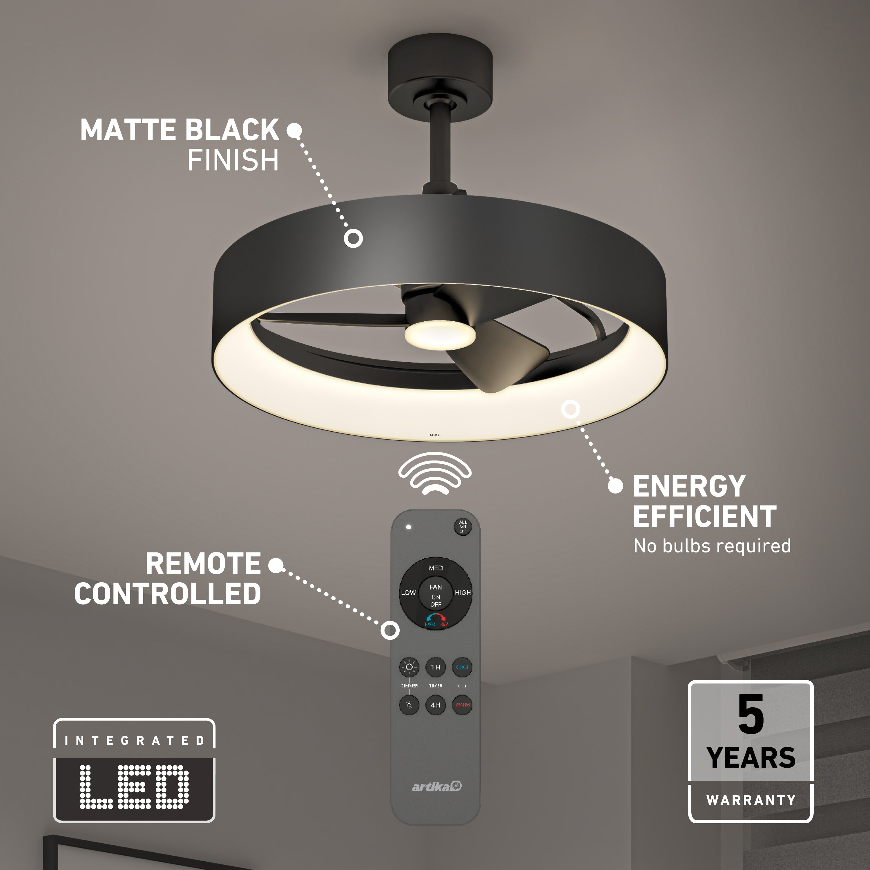 Austin 23 in. LED modern Matte Black ceiling in Matte Black