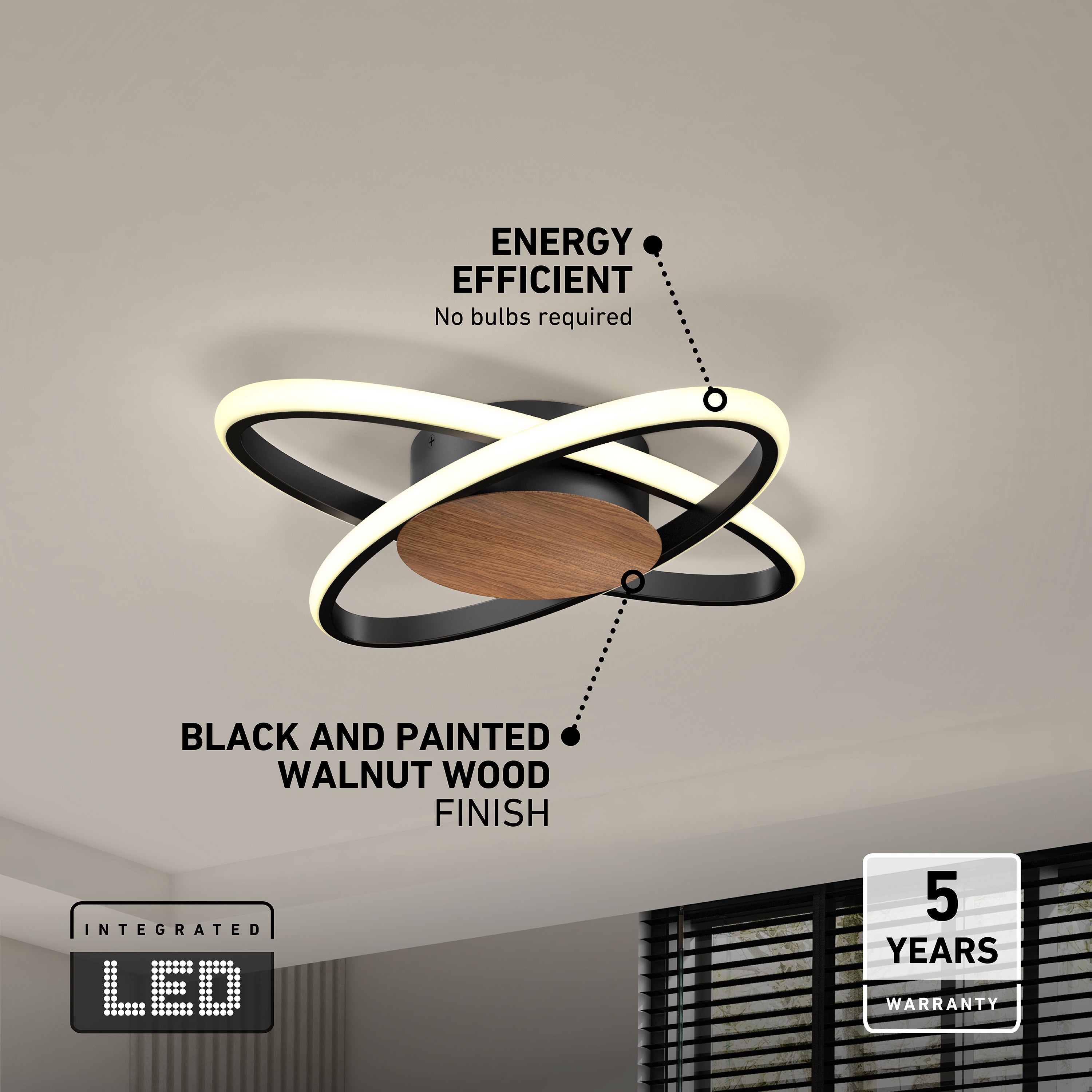 Atomic LED flush mount light in Walnut | Artika Canada