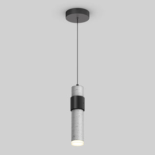 The Barden 1-light LED pendant by Artika features a cylindrical concrete shade with a black accent band and ceiling mount, suspended by a slim black cord against a light gray background.
