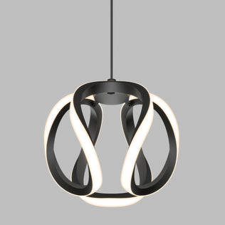 The Artika Vivaldi LED pendant light 3 CCT features intertwined black and white LED loops, suspended from a black cord against a plain gray background.