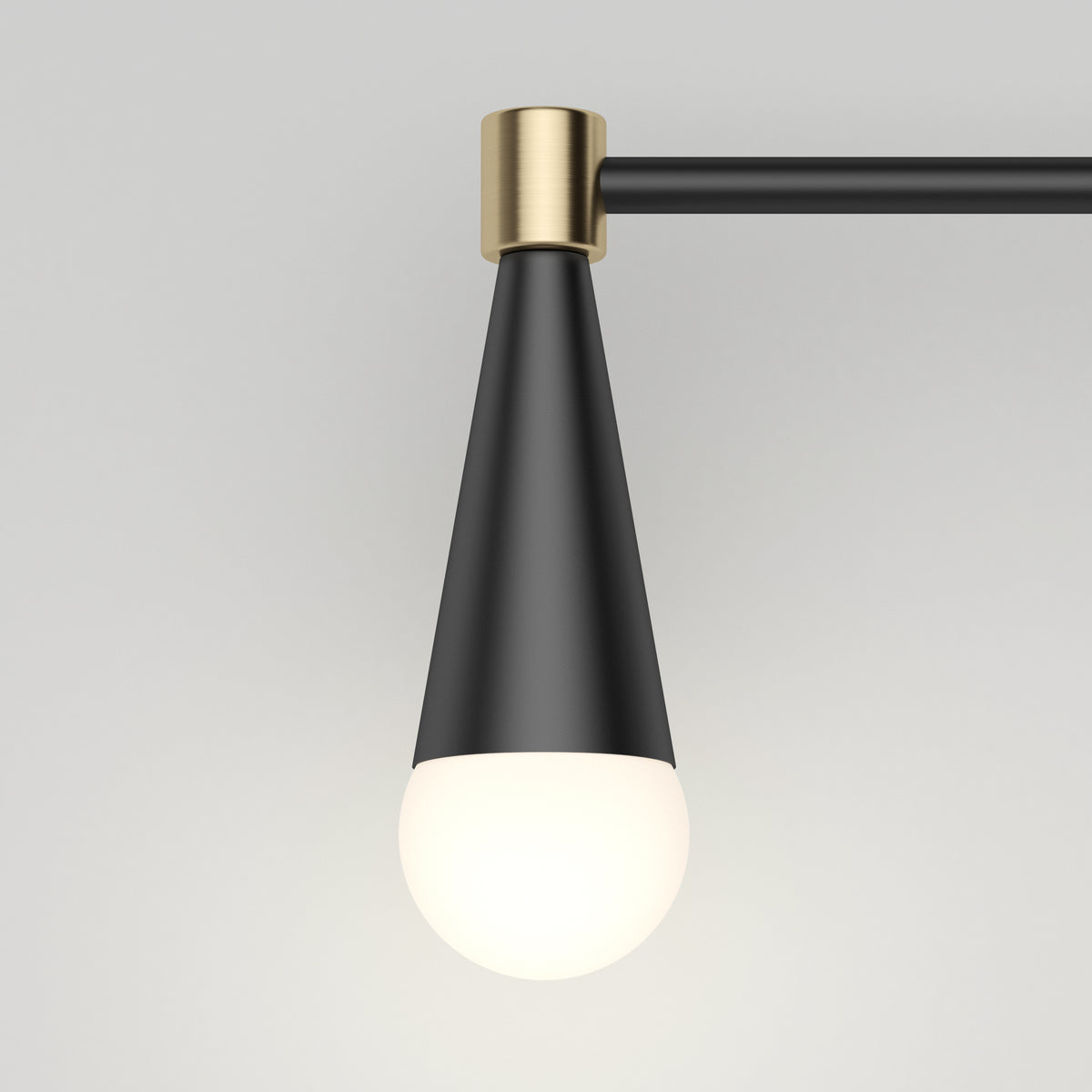 The Artika Wayden LED mid-century vanity light features a conical black/brass fixture with a round frosted bulb.