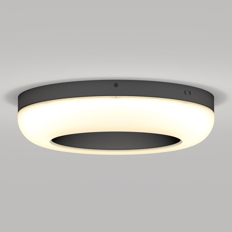 The Artika Louka 15 in. LED flush mount offers 5 CCTs and a glowing halo for modern style on any light gray ceiling.