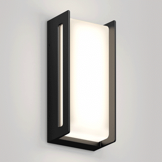 The Artika Ryker smart RGB indoor-outdoor wall light features a modern rectangular black metal frame and frosted white diffuser, offering minimalist style and versatile lighting for any space. Mounted here on a light gray wall.