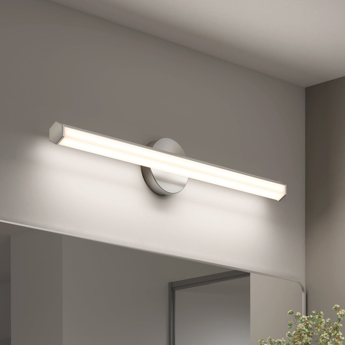The Artika Ewen modern LED bathroom vanity light 5 CCT has a chrome base and adjustable color, ideal for mirror lighting.