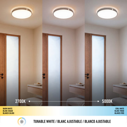 Artika’s Isara 15 in. RGBIC ceiling light displays warm to cool white (2700K–5000K) with interchangeable trim in bathrooms.