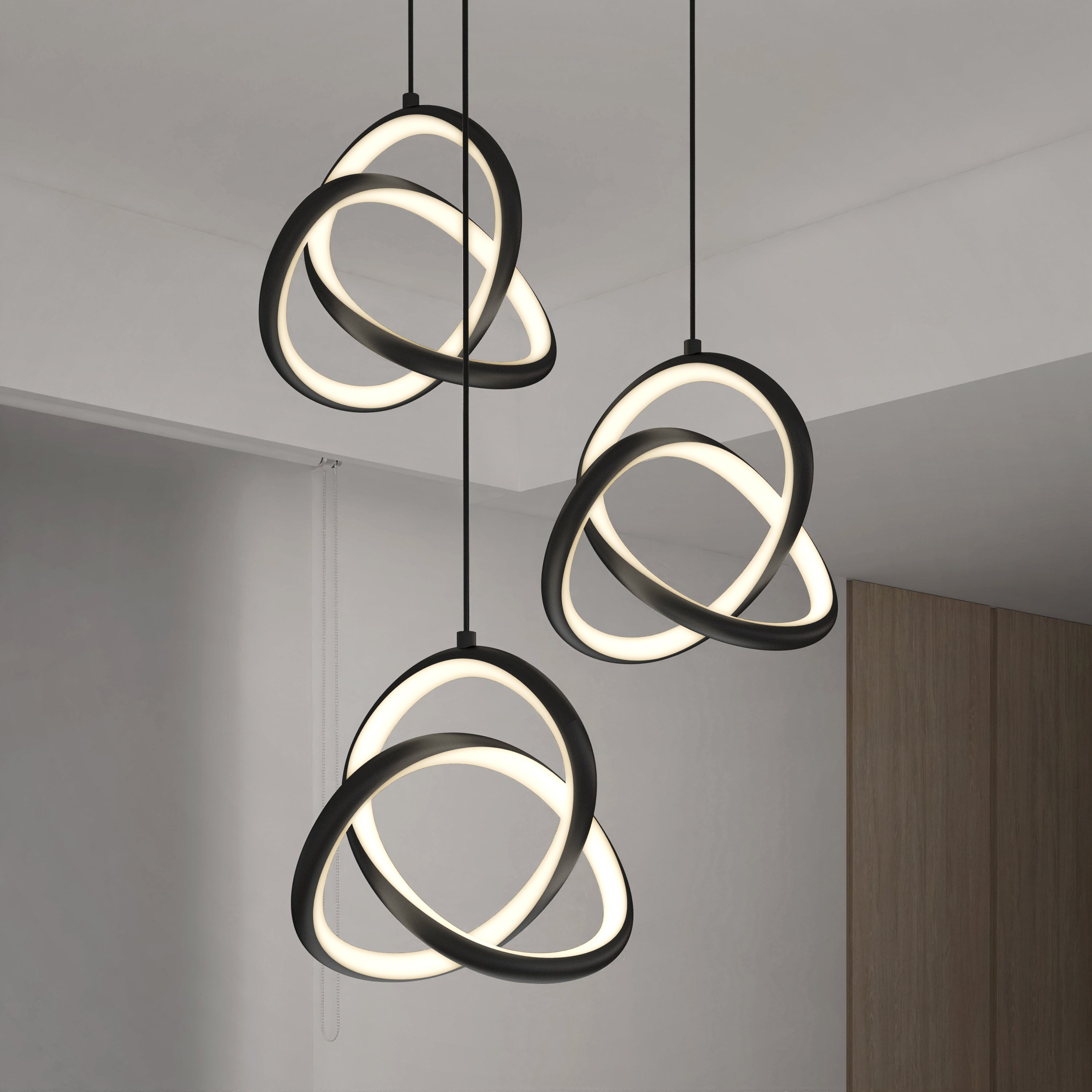 Zephyr modern 3-light LED pendant light 3 CCT in Matte Black