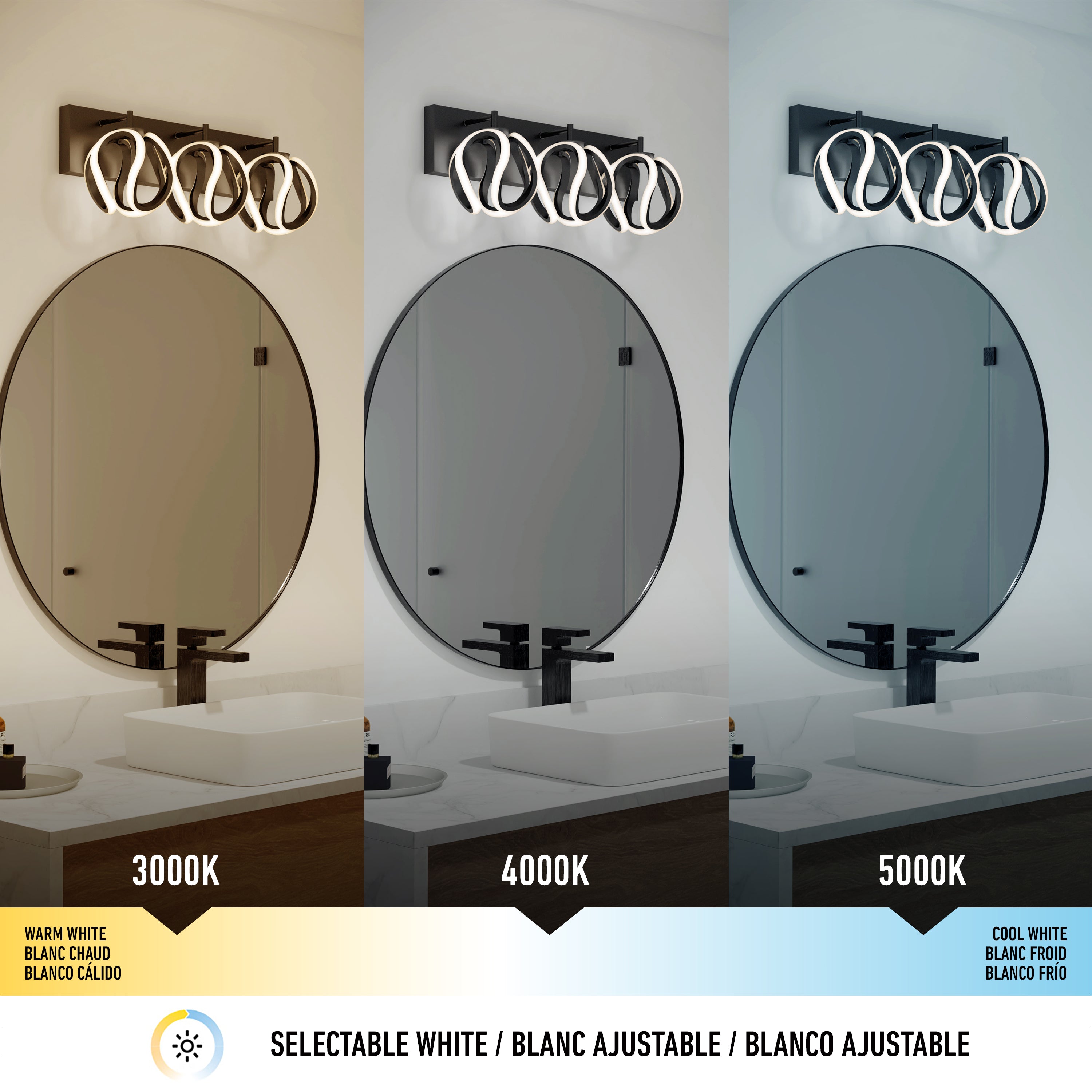 Vivaldi LED bathroom vanity light 3 CCT Matte in Matte Black