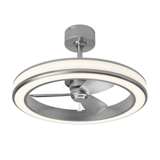 The Artika Edwin 23 in. LED modern ceiling fan features three metallic blades, a circular LED light ring, and a silver mount. This contemporary fan offers 3 speeds and comes with a remote for convenience.