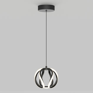 The Artika Vivaldi LED pendant light 3 CCT features a black circular ceiling mount, long black cord, and a spherical open-frame design with black bands and integrated LED strips, shown against a plain light gray background.
