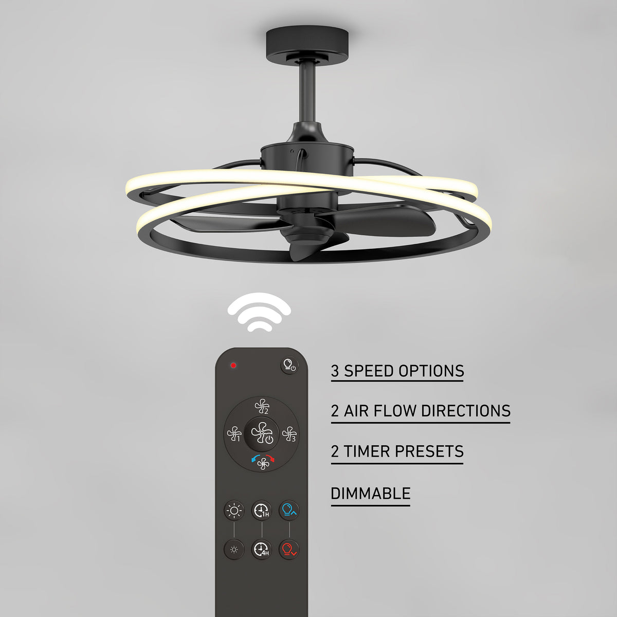 Coda 58 cm (23 po) DEL moderne fandelier ventilateur de plafond avec lumière - télécommande incluse