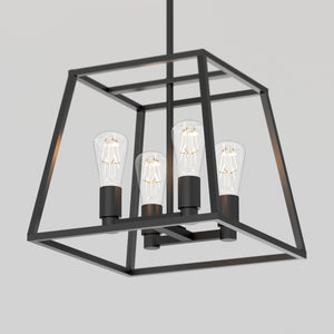Artika’s Carter Square 4-light chandelier features exposed bulbs and a geometric style, adding modern elegance to any room.