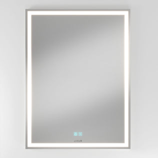 Artika Aurea 24″x31″ anti-fog LED bathroom mirror with touch buttons, mounted on a white wall.