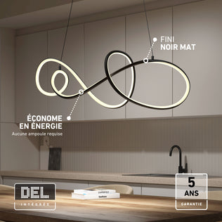 Artika Siena modern LED pendant light, matte black, dimmable, 5 CCT for customizable kitchen island ambiance.