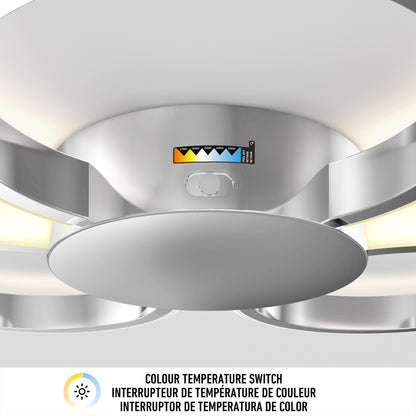Close-up of the Artika Nyala 15 in. LED flush mount light 5CCT with adjustable color temperature from warm to cool. Text below shows "Colour Temperature Switch" in English, French, and Spanish.