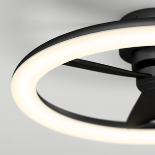 Close-up of the Artika Darren 23 in. LED modern fandelier ceiling fan with remote and light, featuring black blades.