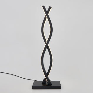 The Artika Wave LED Table Lamp features two black intertwined twisting LED strips on a square black base, set against a plain light background.