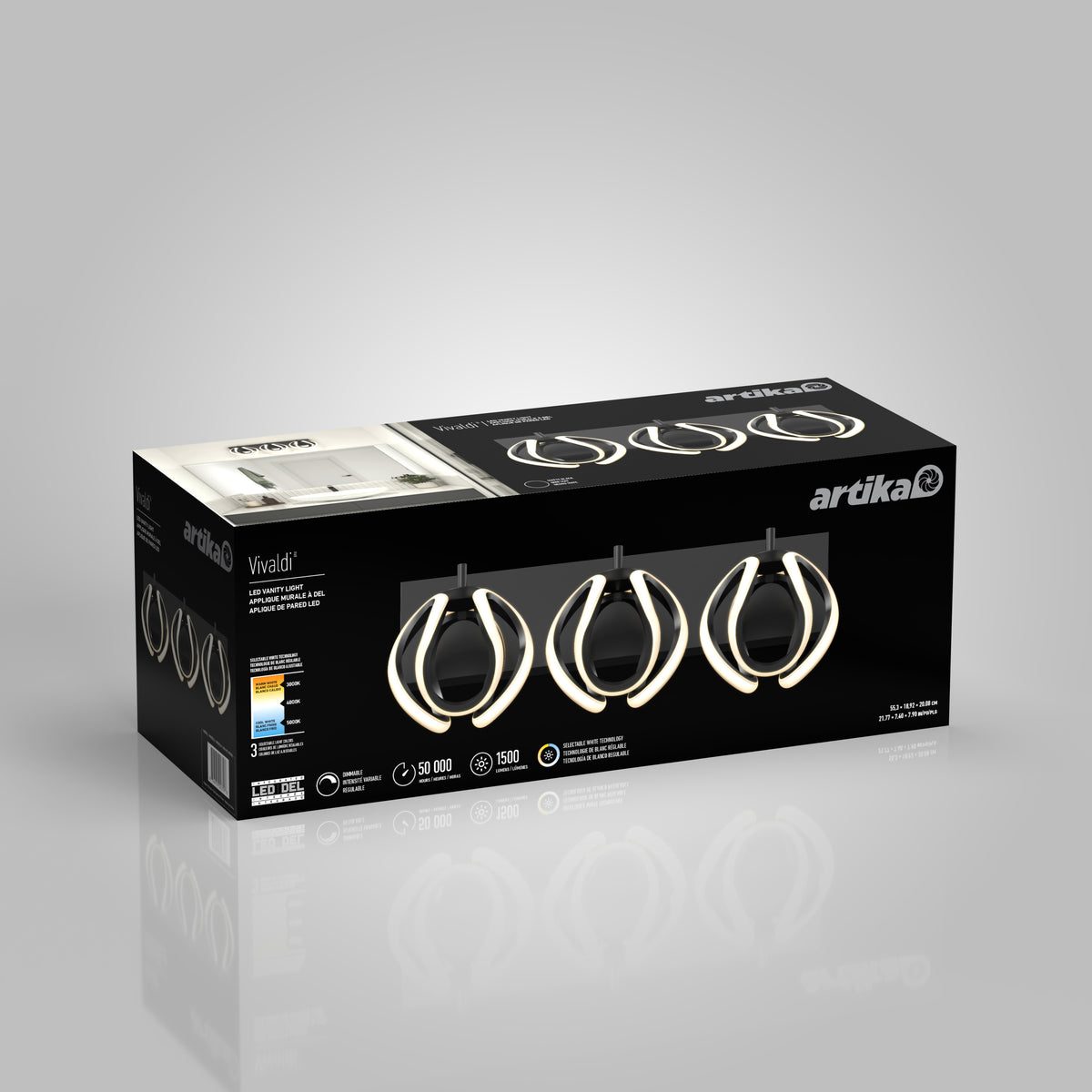 Vivaldi LED contemporary bathroom vanity light 3 CCT