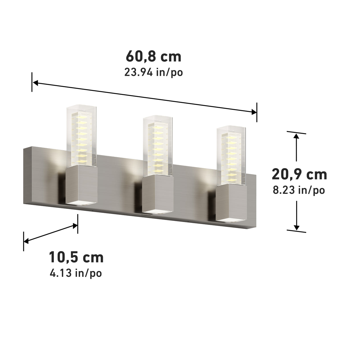 The Artika Hologram LED Modern Bathroom Vanity Light 5 CCT is dimmable and measures 60.8 x 20.9 x 10.5 cm—ideal for mirrors.