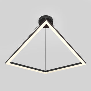 The Artika Artemis LED pendant light 3 CCT is a modern, triangular ceiling fixture with a black frame and integrated LEDs, suspended from a black circular mount against a plain light gray background.
